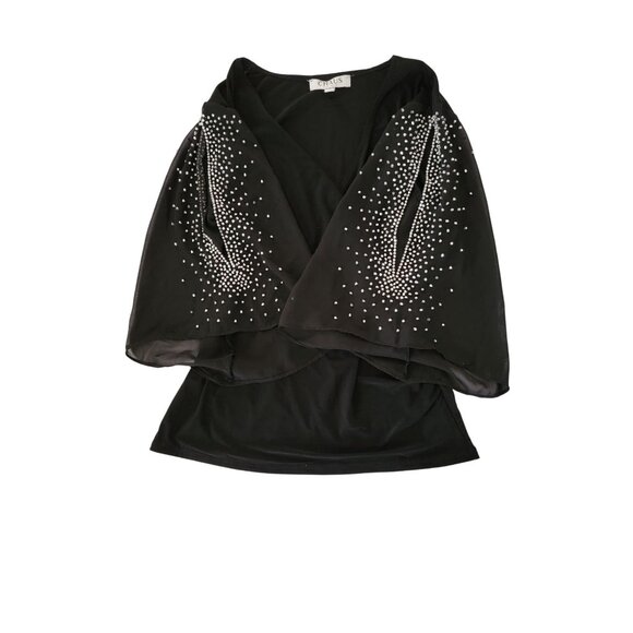 Chaus Tops - Chaus Womens Sheer Black Top With Rhinestone Embellishments